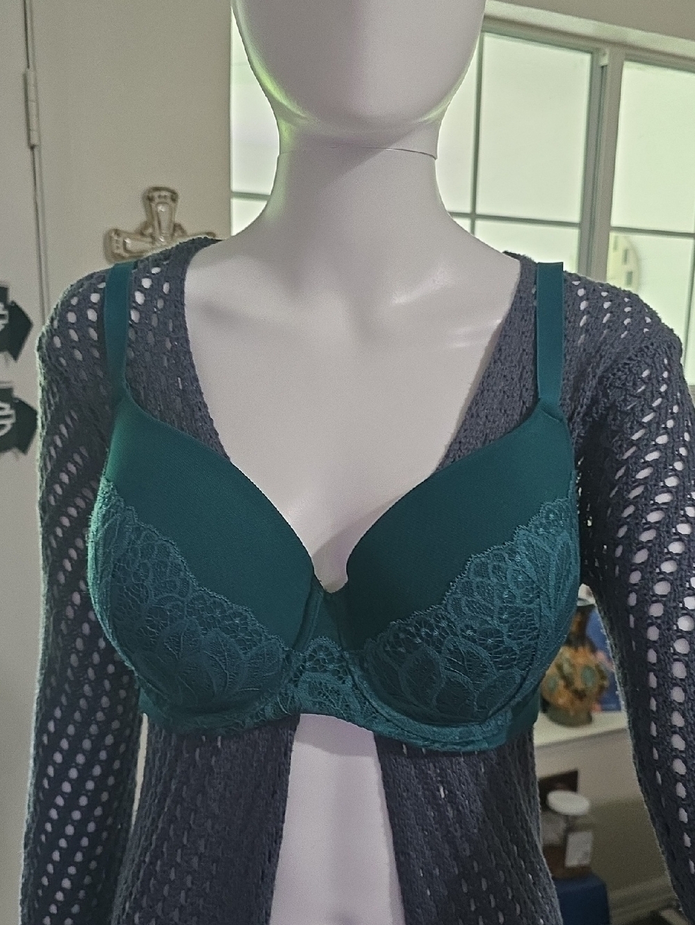 Teal Green Lace Underwire Bra - 36DD